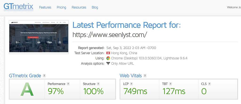 gtmetrix core web vitals and website speed test