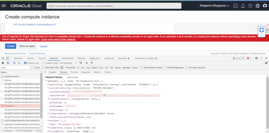 Getting Always Free VPS from Oracle Cloud Free Tier Server 10 Chrome network tab