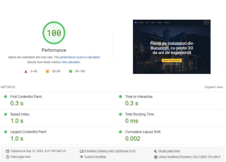 Aquatech Pagespeed Insight Test Results