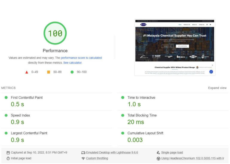 Bischem Pagespeed Insight Test Results