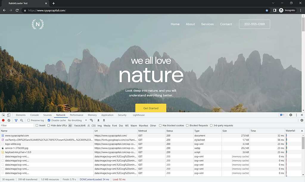 RabbitLoader WordPress Plugin Review: Real Performance Test 12 chrome dev tool network tab