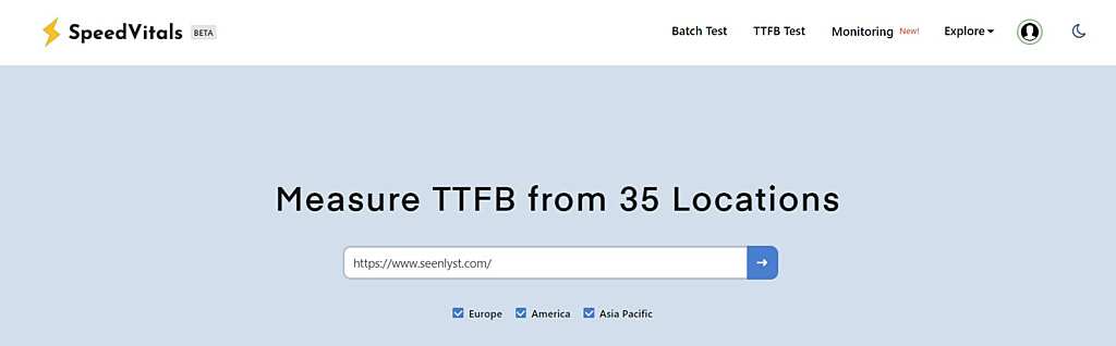Top 10 Website Page Speed Load Test & Optimization Tool 9 speedvitals batch ttfb test