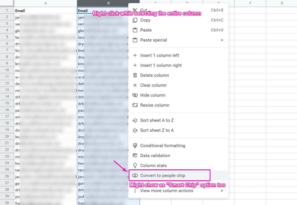 Using Google Sheet People Chip for Free Email Validation 3 Convert to People Chip